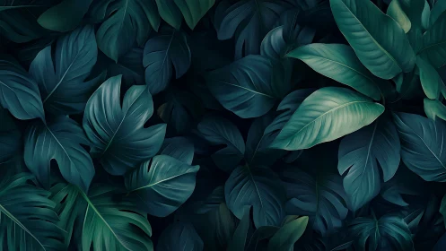 Dense overlapping tropical foliage fills the entire frame