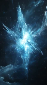 Astrophysical ice-shard nebula with luminous plasma core.