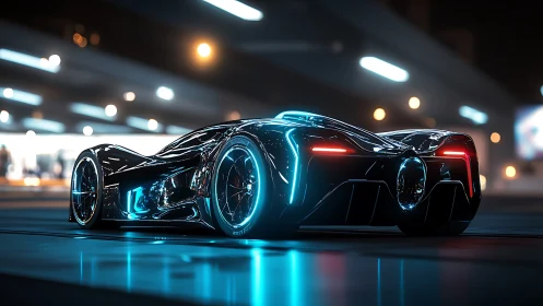 Neon midnight hypercar prowling a slick cyber highway.