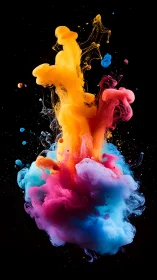 Multicolored liquid dispersion in dark suspended environment.