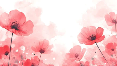 Soft-Focus Poppy Field Study: Translucent Petals with Watercolor Bokeh Effects.