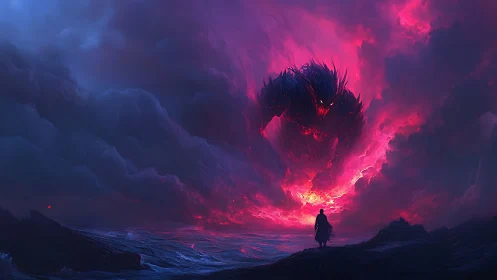 Stormborn demon ignites a cosmic sea of violet fire.