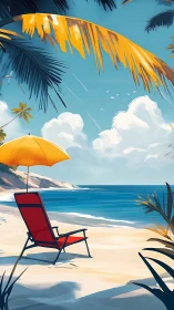 Solitude recliner under citrus sun on a hush-blue shoreline.