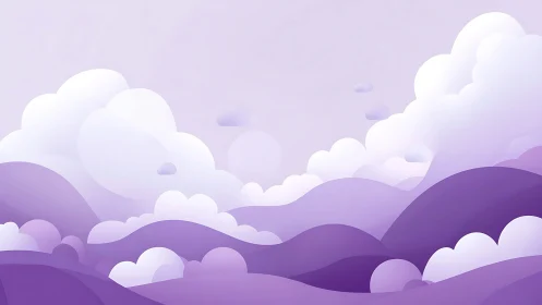 Soft lavender hills curve under layered white clouds