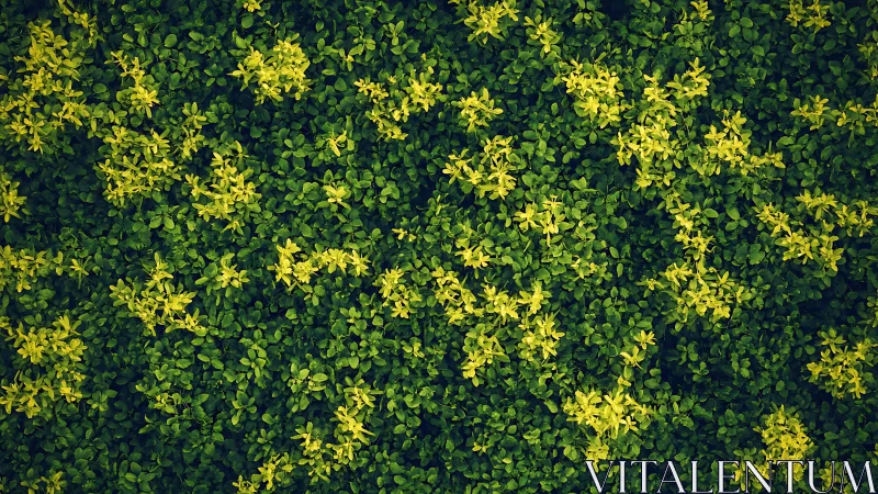 Dense green foliage with scattered yellow leaf clusters.