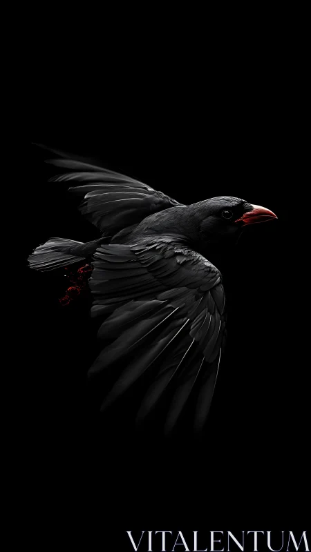 Black Rooster in Flight Against Dark Background