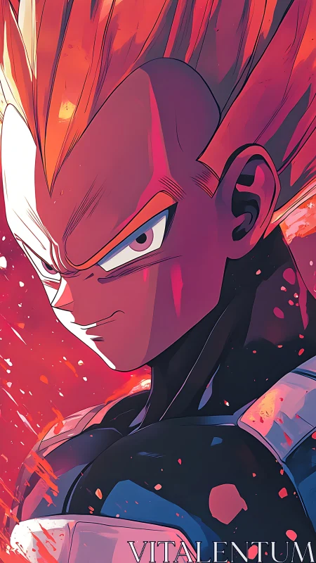 Intense cel-shaded warrior portrait with dynamic red energy lighting