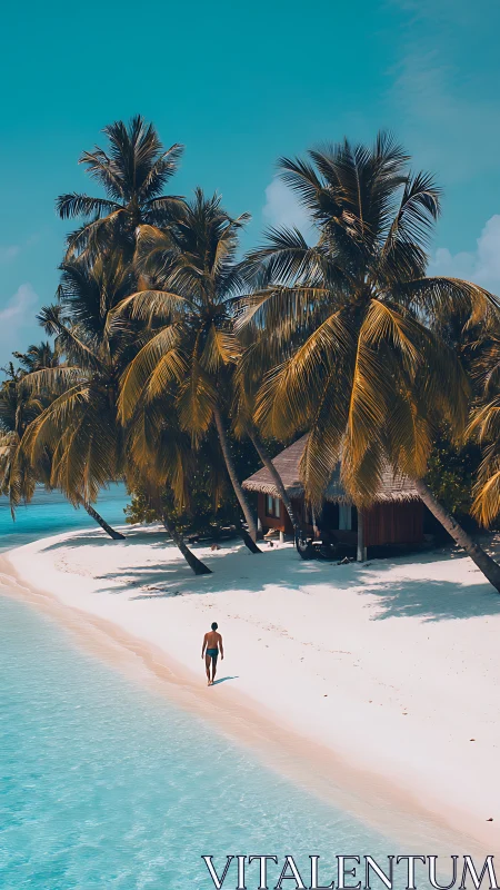 Tropical Island Sanctuary: Thatched Bungalow Nestled Among Palm Fronds.