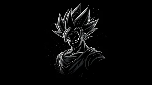 High contrast anime warrior rendered in monochrome rim lighting