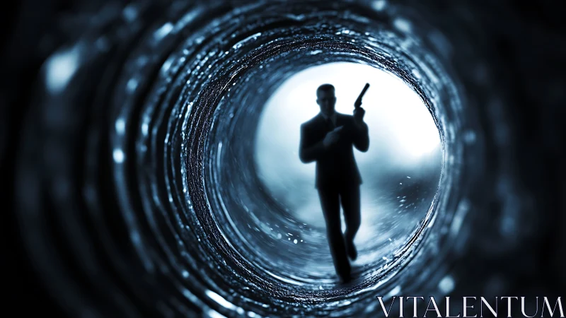 Mysterious secret agent stepping into a tunnel of suspense.