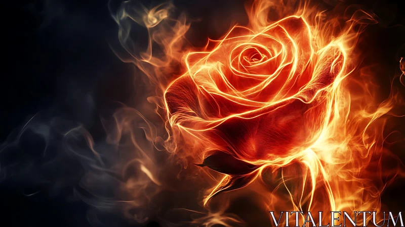 Inferno Bloom: Rose Consumed by Luminous Flame
