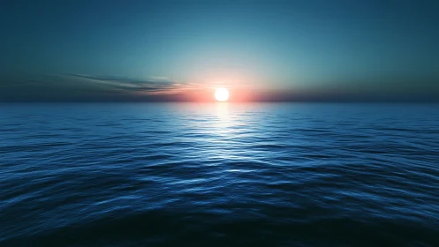 Serene ocean horizon under radiant minimalist sunset glow.
