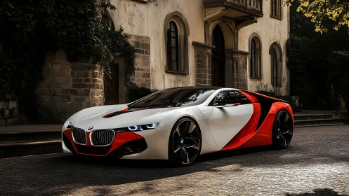 BMW concept supercar with red-white aerodynamic body.