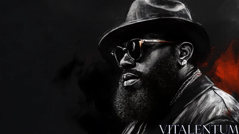 Bearded man in fedora emerges from shadowed red gloom.