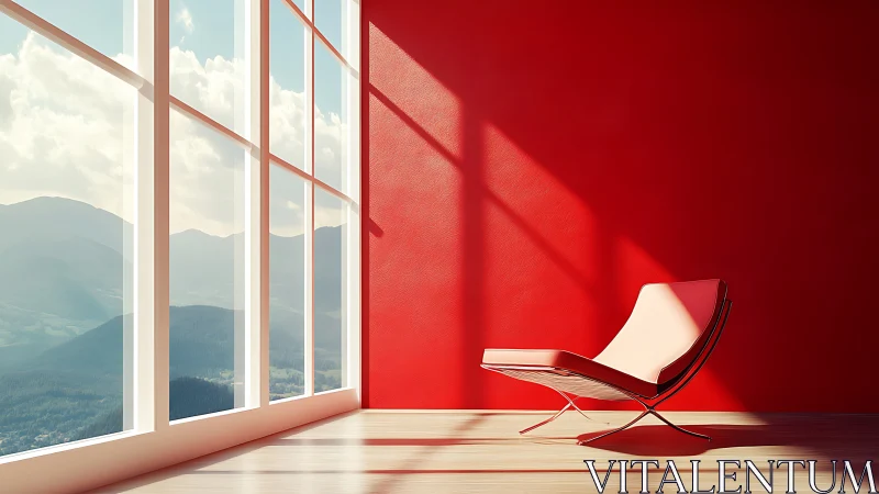Minimalist Interior with Mountain Landscape View.