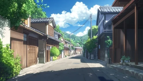 Quiet sunlit street welcomes a peaceful small town stroll