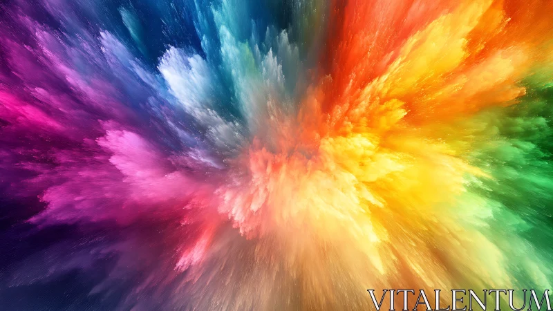 Radial chromatic turbulence simulating explosive pigment dynamics.