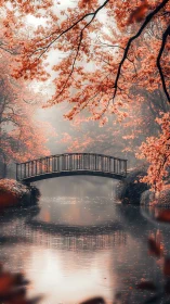 Calm river bridge framed by soft autumn foliage tones.