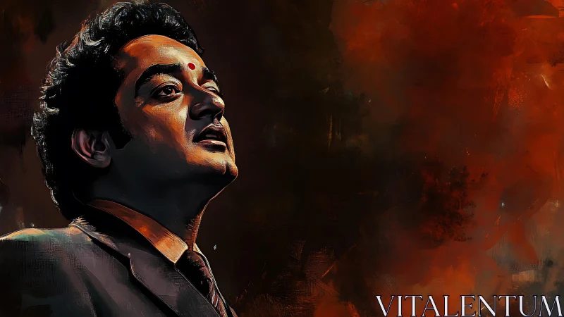 Digital painting portrait with dramatic chiaroscuro rendering.