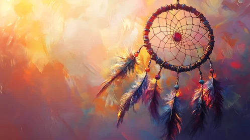 Sunlit dreamcatcher glows against a vivid painted sky