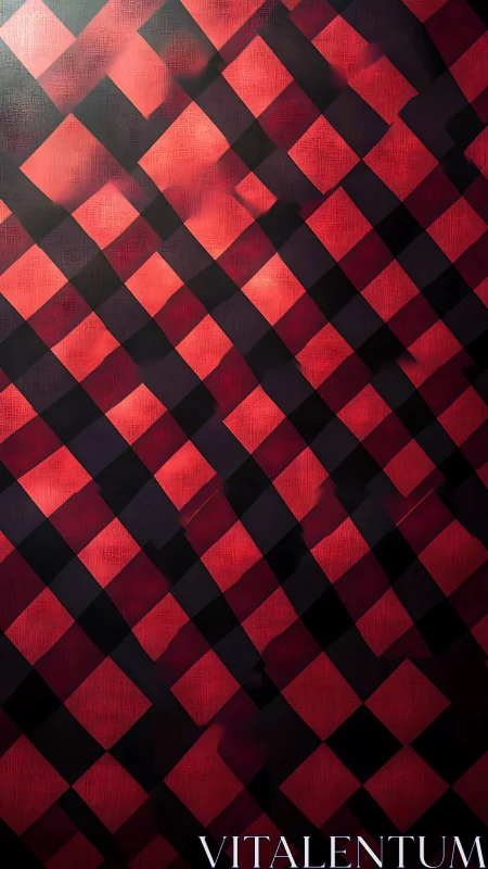 Diagonal red-black check pattern renders layered geometric depth