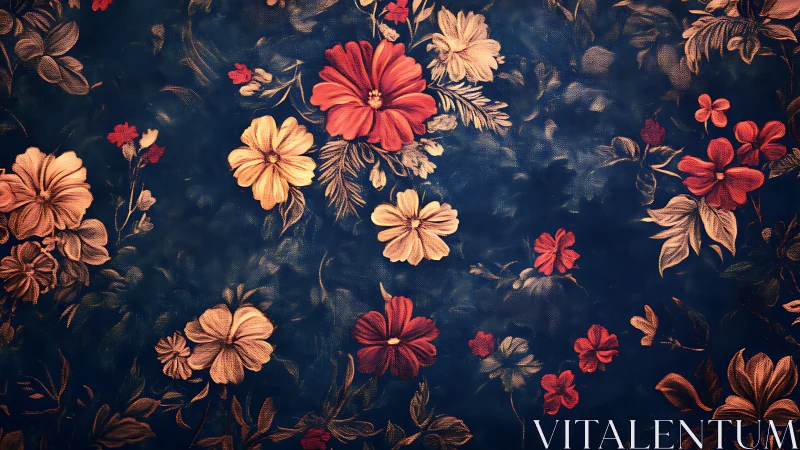 Floral Pattern on Navy Background: Botanical Design.