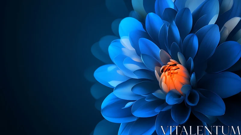 Blue Flower with Orange Center Against Dark Background.
