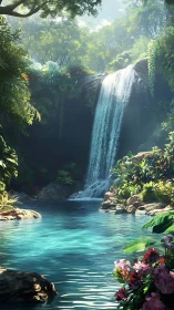 Secret lagoon hushes beneath a sunlit emerald curtain