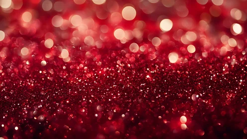 Shimmering red glitter field glows in soft festive light