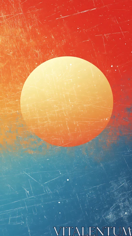 Warm sun orb floats over textured abstract horizon sky