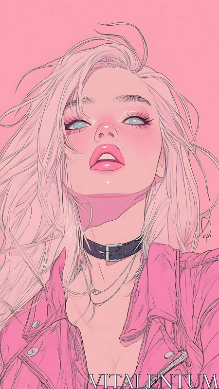Stylized pink portrait uses low-angle view and flat shading