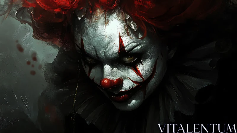 Macabre red haired clown portrait with chiaroscuro lighting study