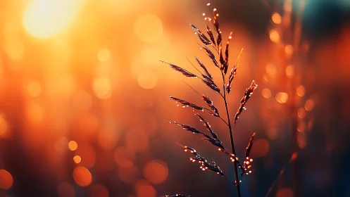 Sunrise ember grass crowned with dewdrop constellations.
