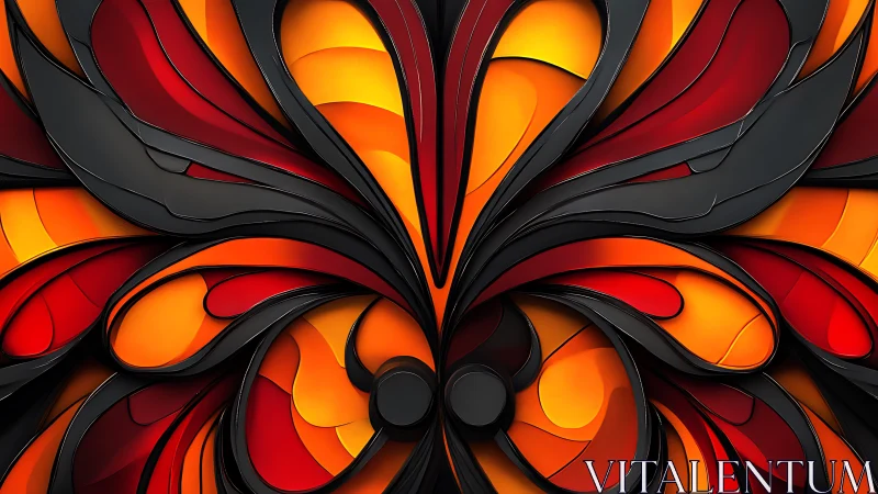 Glowing abstract petals unfolding in fiery warm colors.