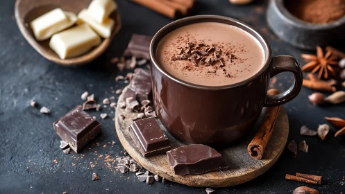 Velvety hot chocolate symphony with spiced rustic warmth.