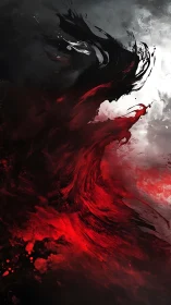 Crimson shadow surge forms violent abstract vortex.