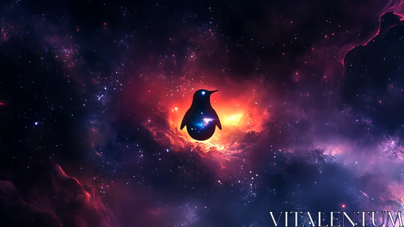 Cosmic penguin silhouette floats within high-energy nebular core