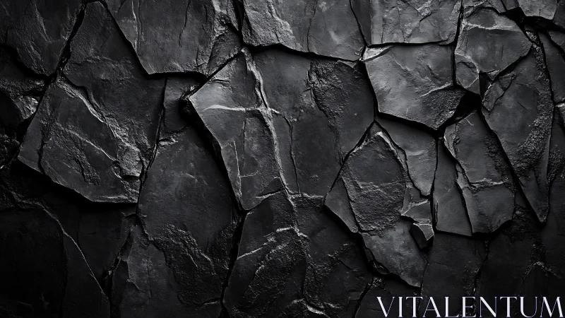 Dark fractured stone wall shows bold rugged texture detail.
