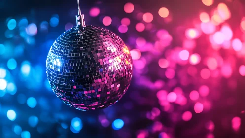 Neon disco sphere dancing through electric bokeh midnight glow.