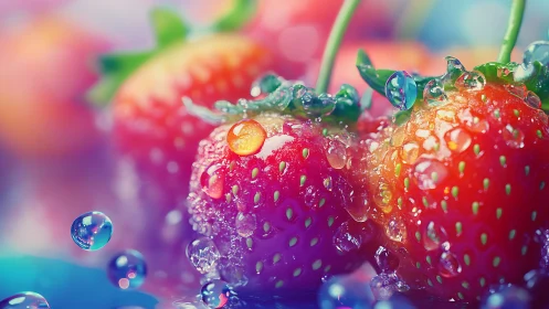 Juicy Strawberries Splashing in a Colorful Daydream.