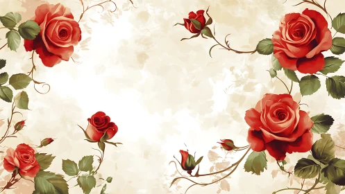 Red Roses Flourish on Cream Vintage Floral Frame