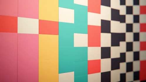 Playful geometric color blocks in a cheerful wall pattern.