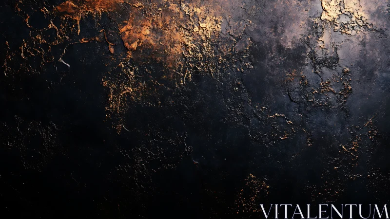 Dark textured surface with scattered gold metallic accents.