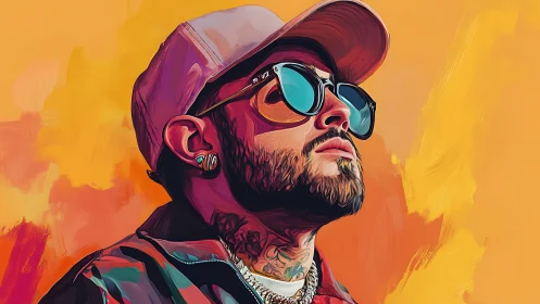 Bold street style portrait bathed in electric sunset glow.