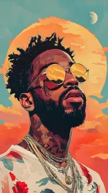 Sunlit swagger under a painted sky of gold and coral.