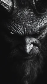 High contrast demonic portrait with textured horns and beard