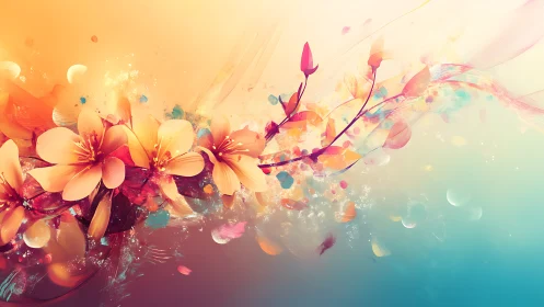 Watercolor Flowers Dissolving into Digital Dream.