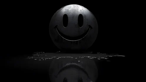 Monochrome reflective smiley sphere with dripping liquid gloss