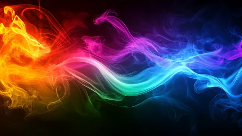 Chromatic energy wave flows through abstract smoke field