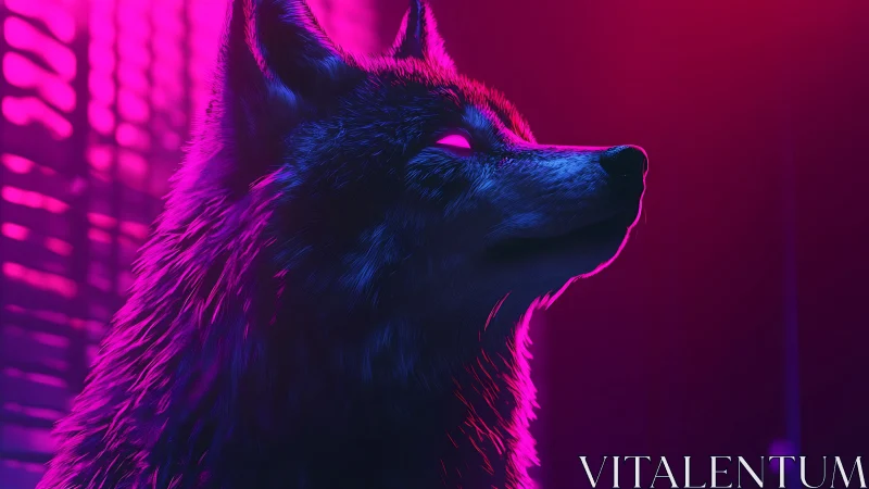 Neon lit cyberpunk wolf profile in vivid magenta glow.